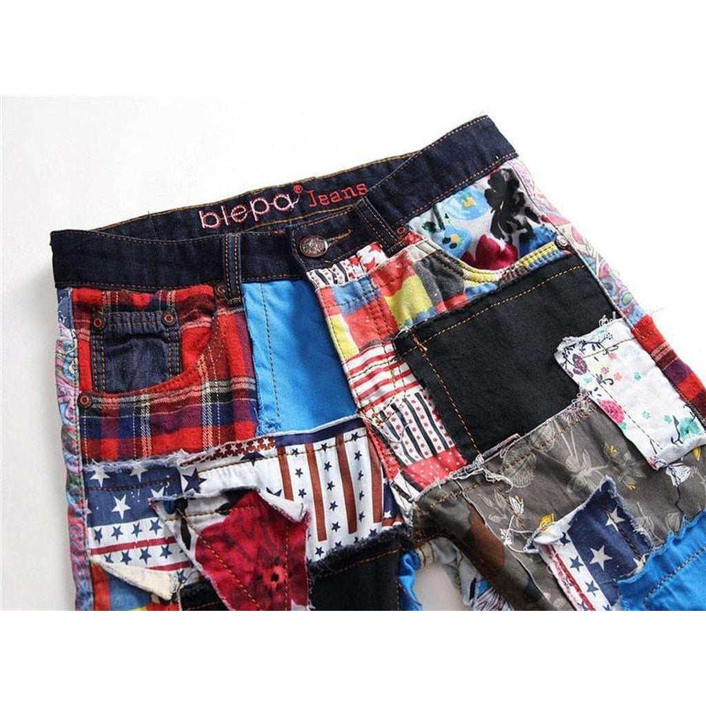 Color patchwork slim men jeans