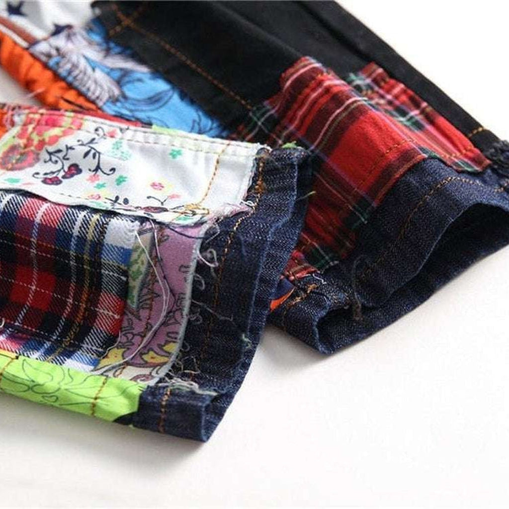 Color patchwork slim men jeans