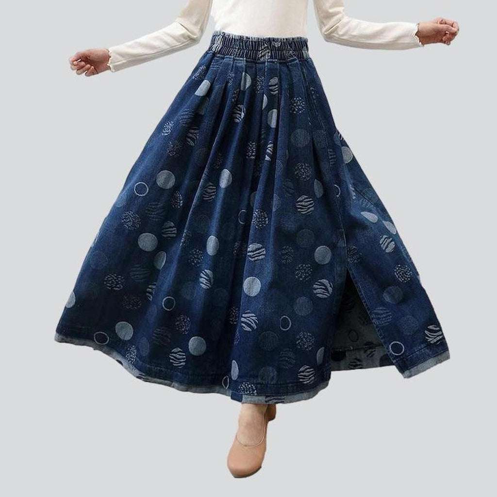 Flare embroidered long jeans skirt