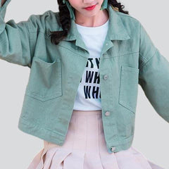 Short green women jeans jacket