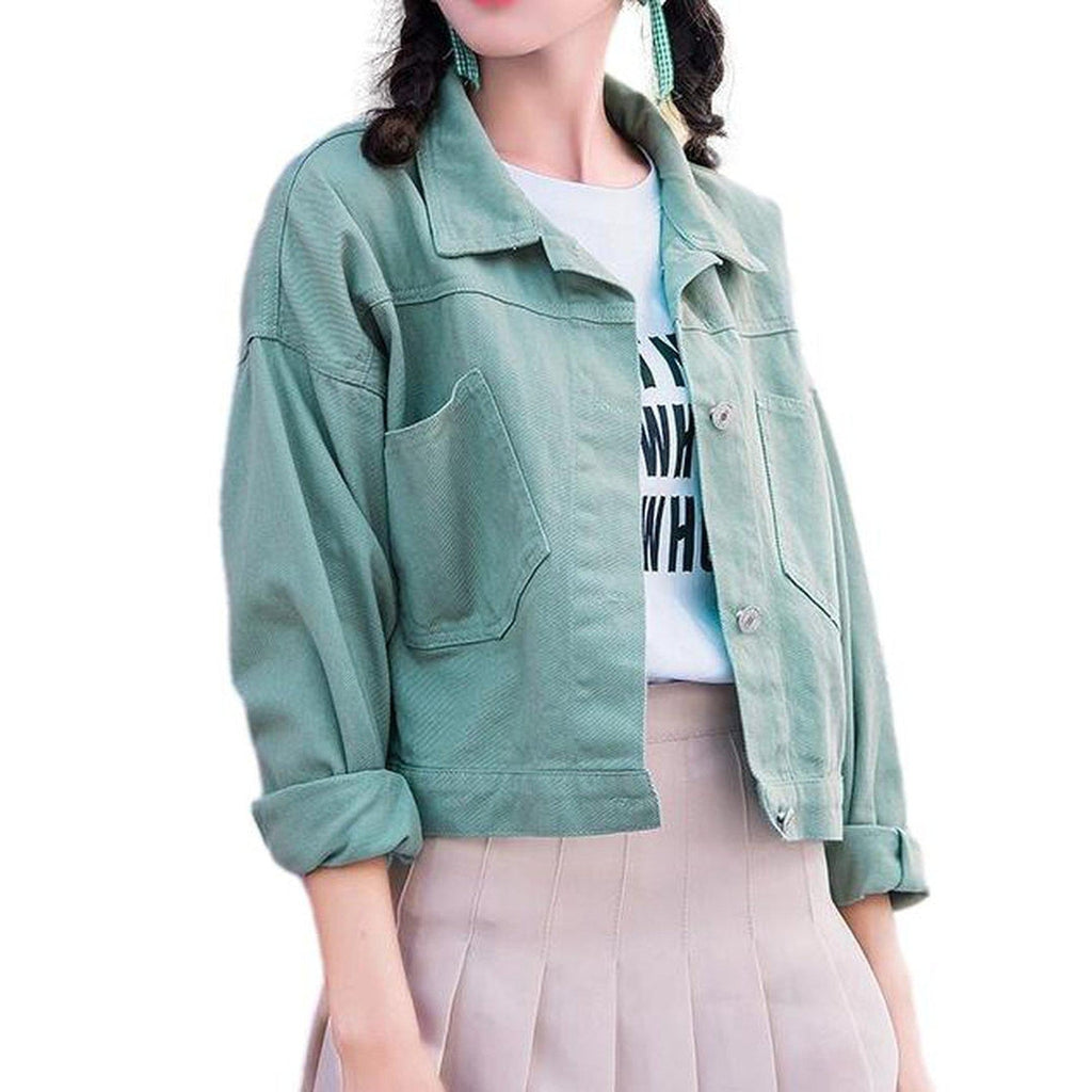 Short green women jeans jacket