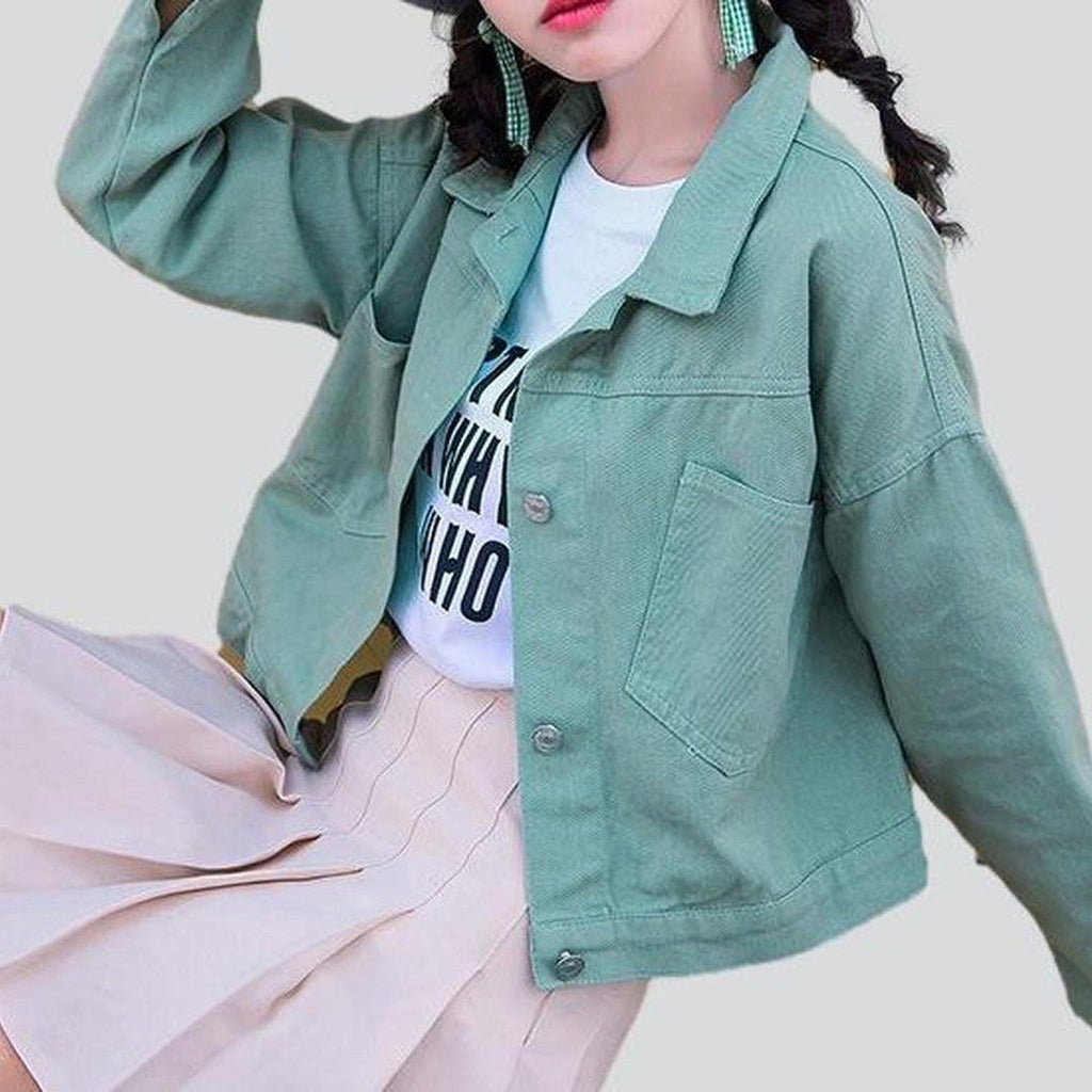 Short green women jeans jacket