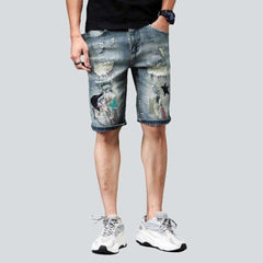 Embroidered jeans shorts for men