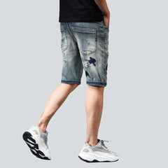 Embroidered jeans shorts for men