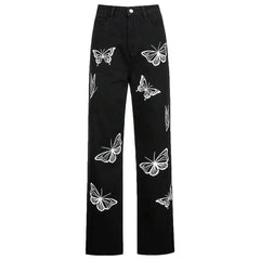 Women black jeans with butterflies