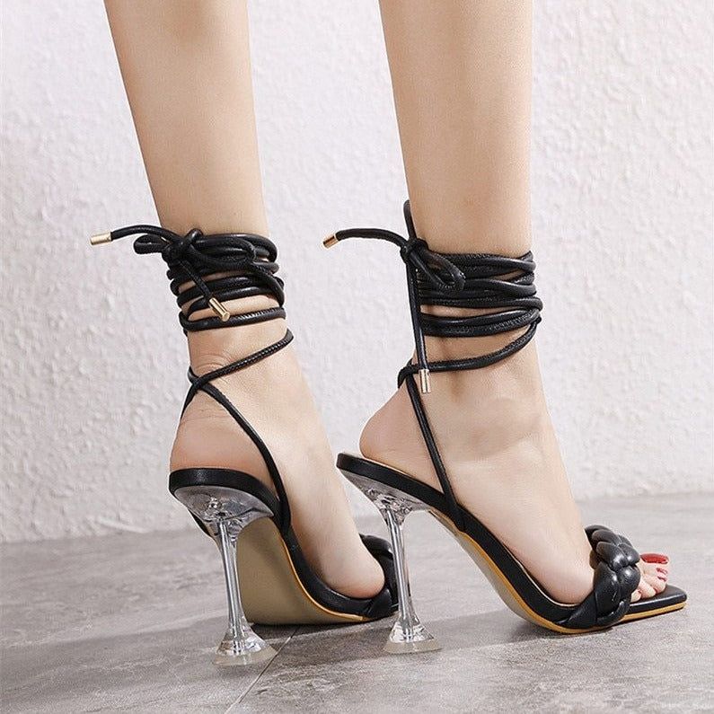 Splash Lace Up Transparent High Heels