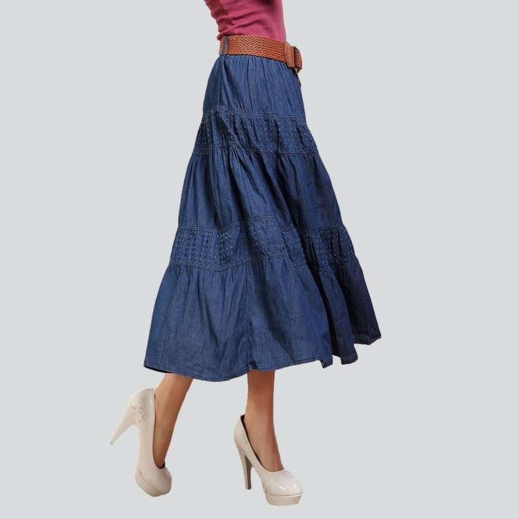 Long flare denim skirt