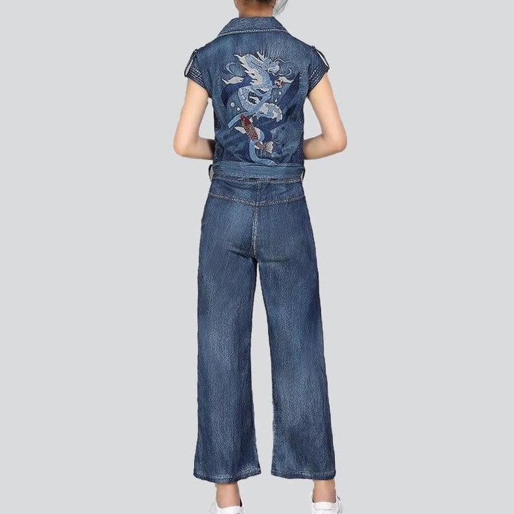 Straight leg painted denim overall