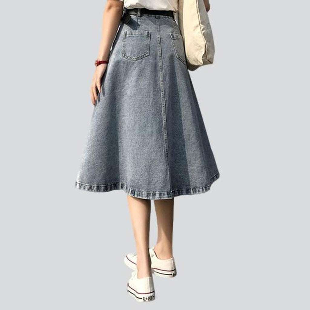 Knee-length a-line jeans skirt