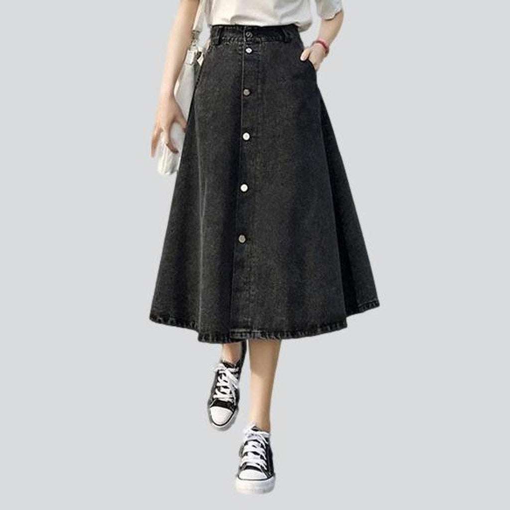 Knee-length a-line jeans skirt