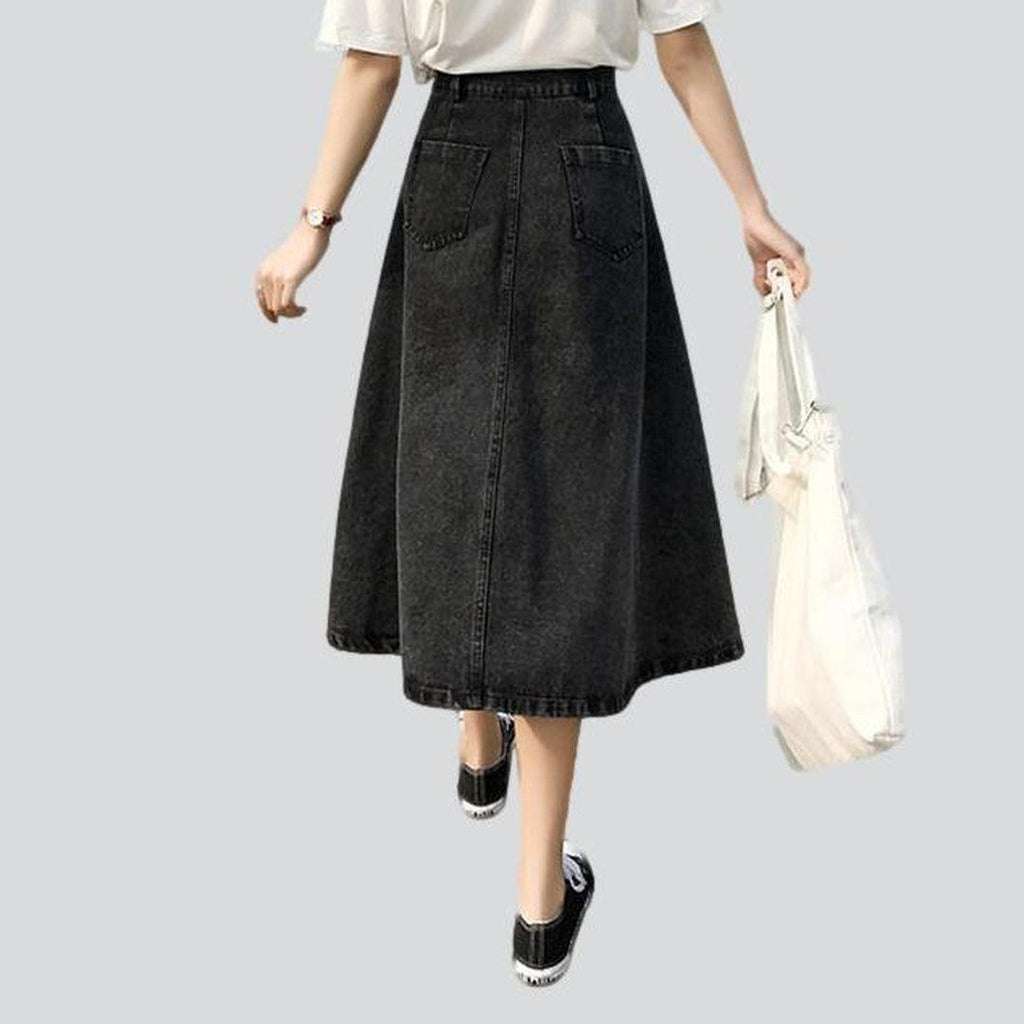 Knee-length a-line jeans skirt