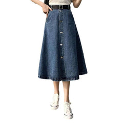 Knee-length a-line jeans skirt