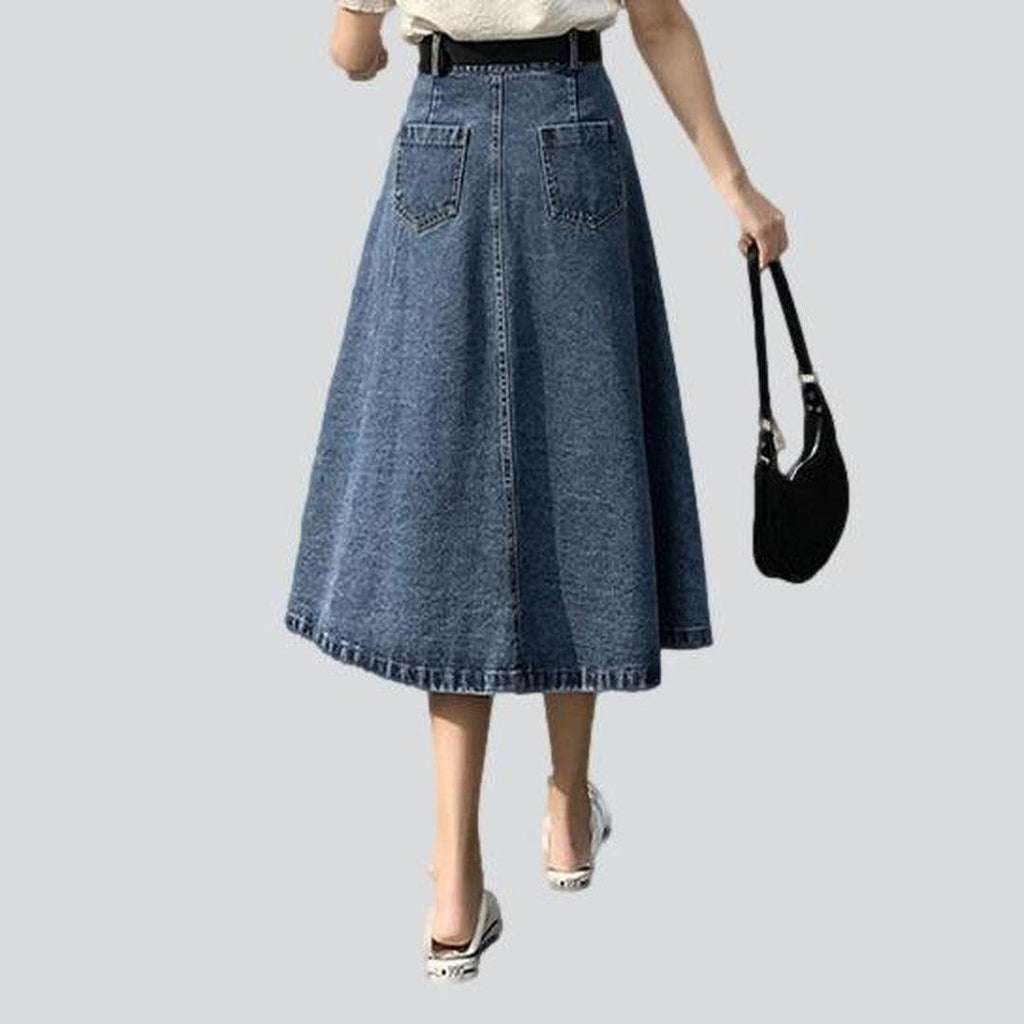 Knee-length a-line jeans skirt