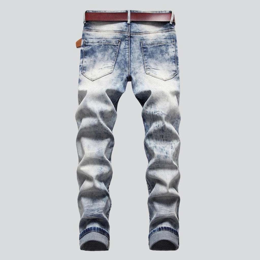 Bleached ripped slim men jeans