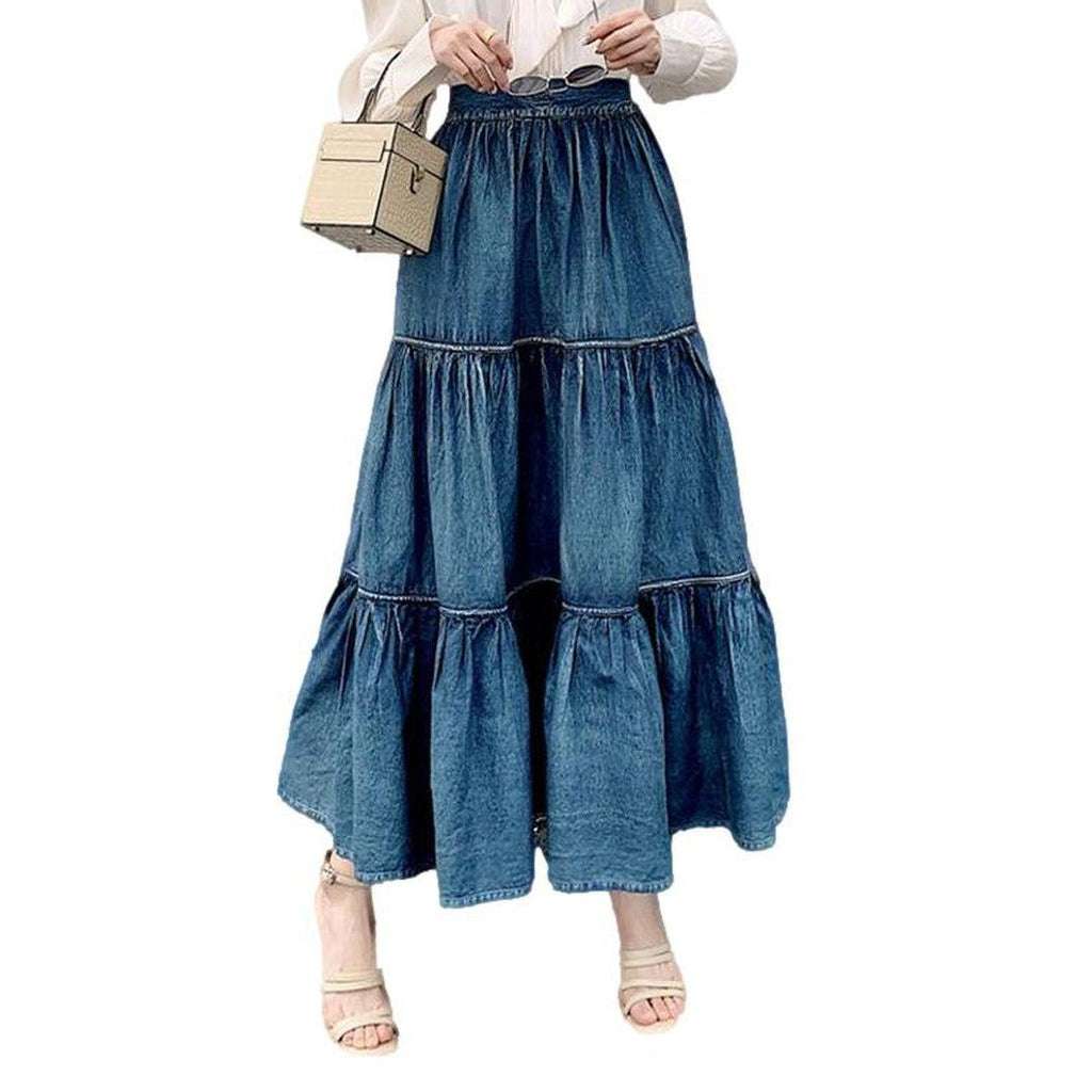 Frills long jeans skirt