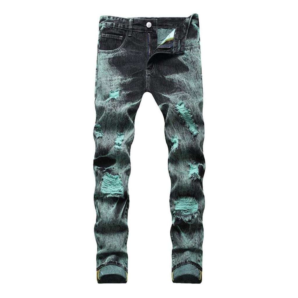 Distressed green men jeans