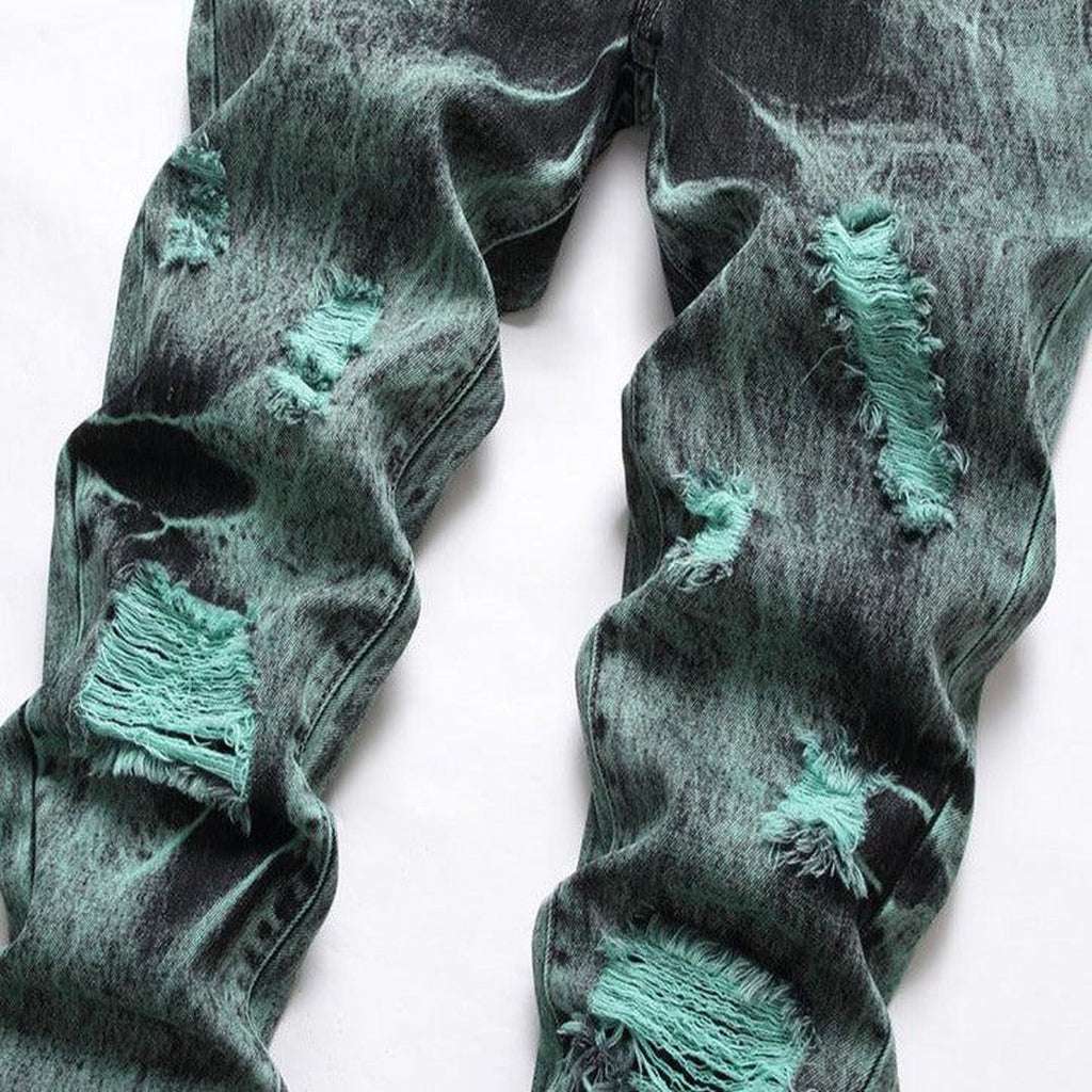 Distressed green men jeans