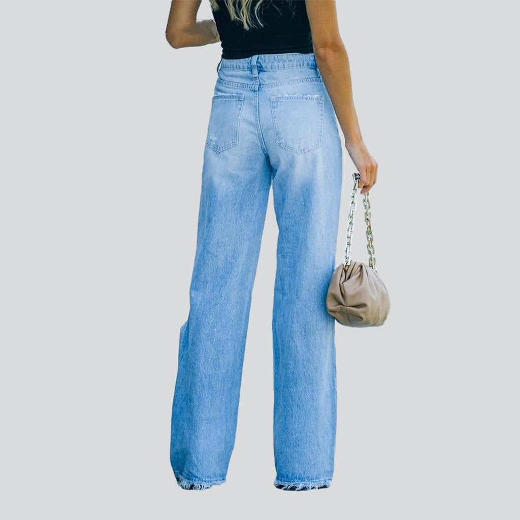 Wide leg women distressed jeans