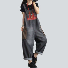 Checkered pockets women denim overall