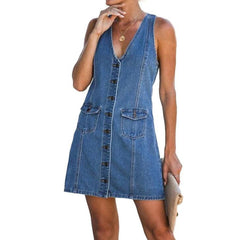 Sleeveless women summer denim dress