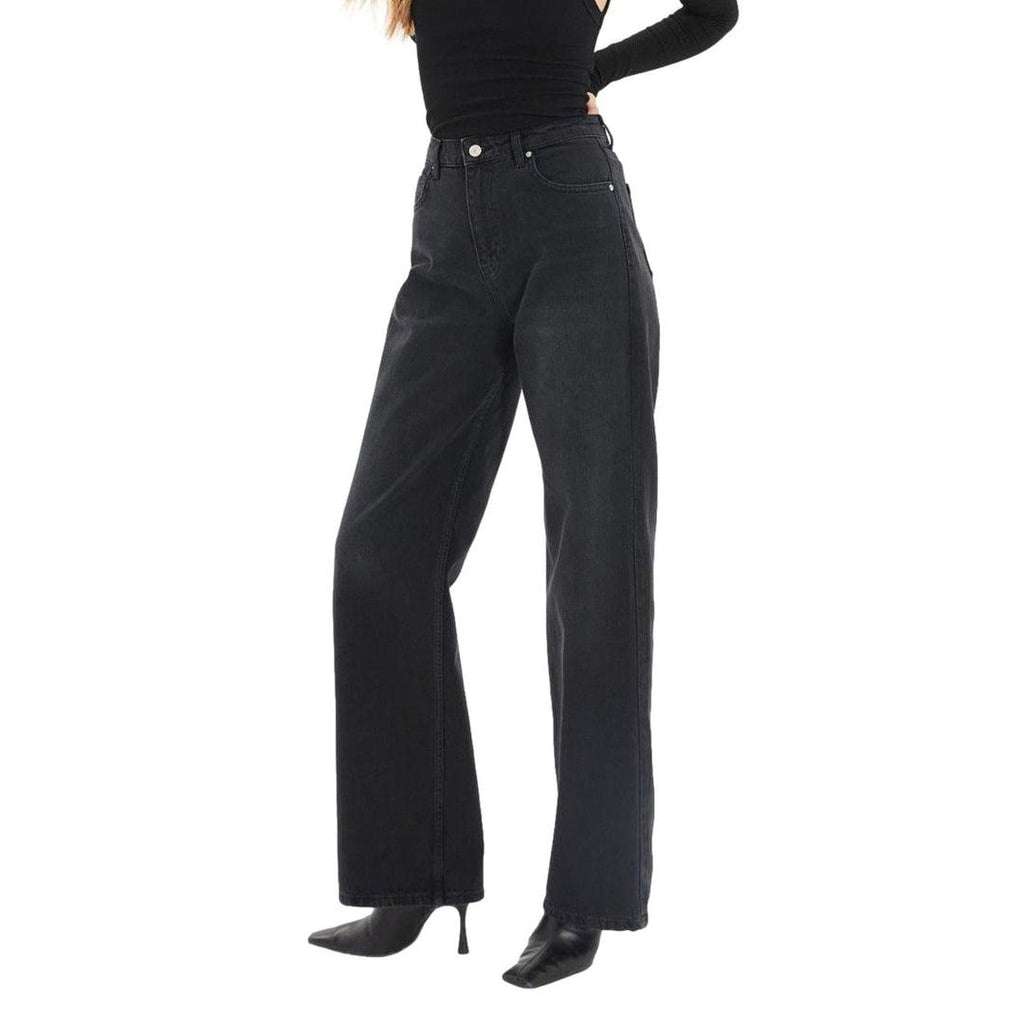 Schwarze Damenjeans mit weitem Bein