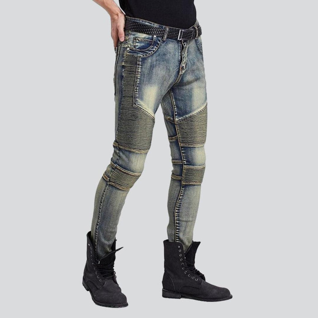 Vintage men biker denim pants