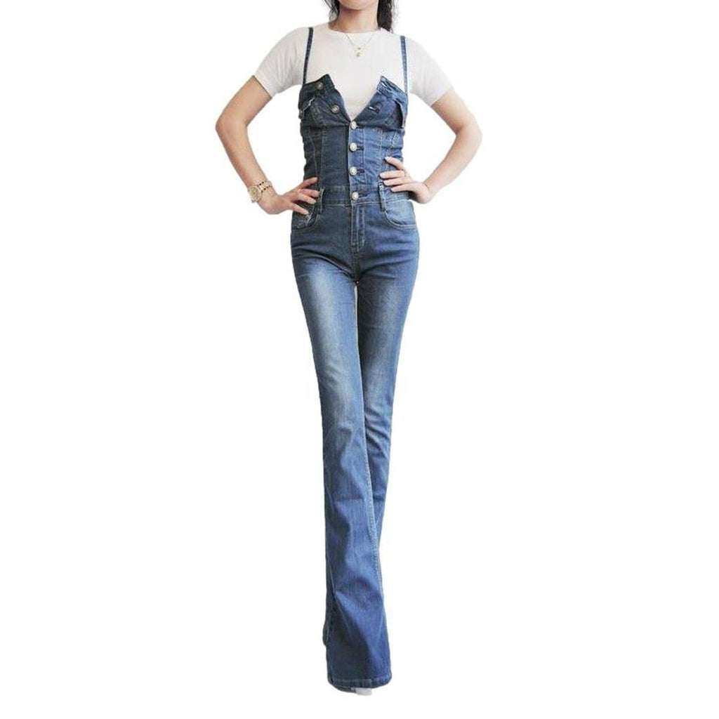 Boot cut sleeveless denim overall