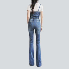 Boot cut sleeveless denim overall