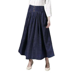 Flare navy long denim skirt