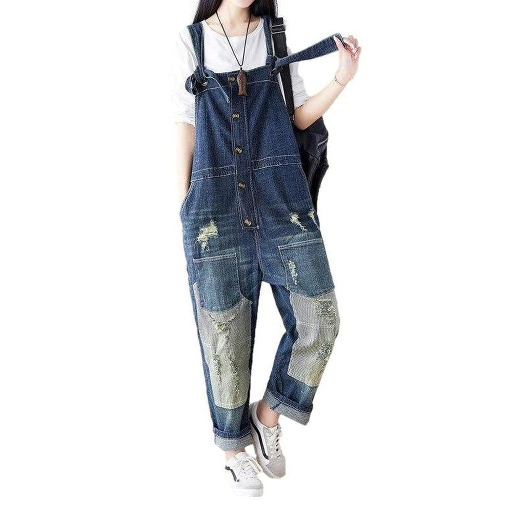 Patched ripped women jeans overall