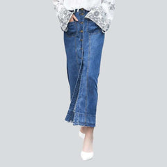 Long buttoned denim skirt