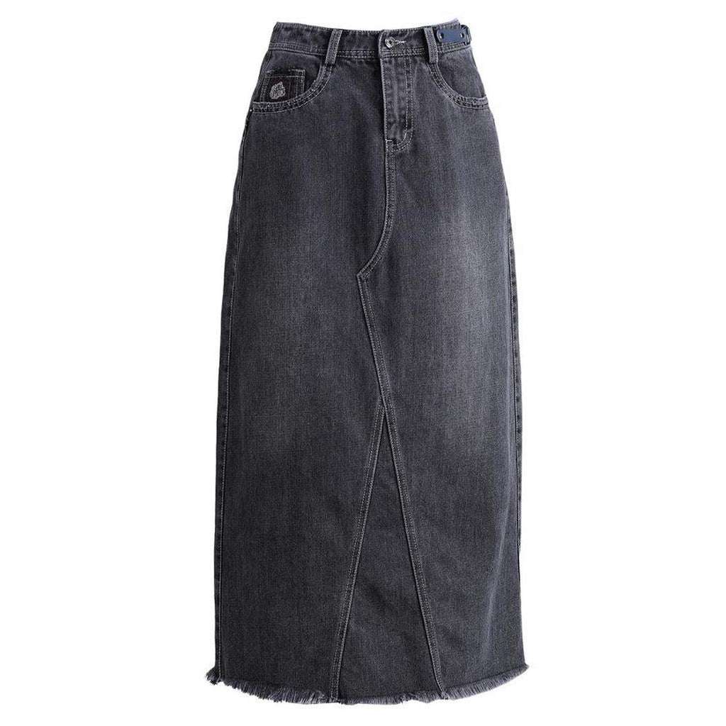 Grauer langer Jeansrock