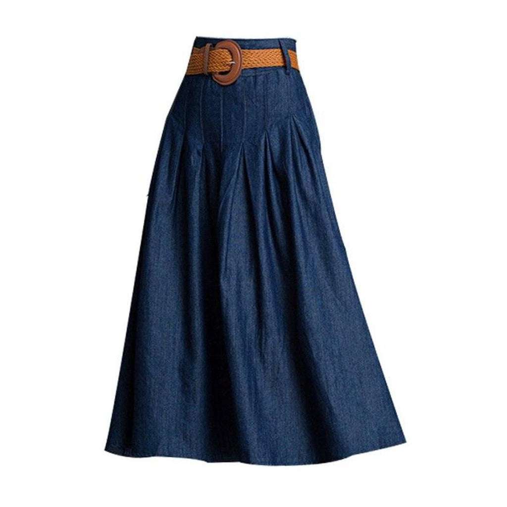 Flare long denim skirt