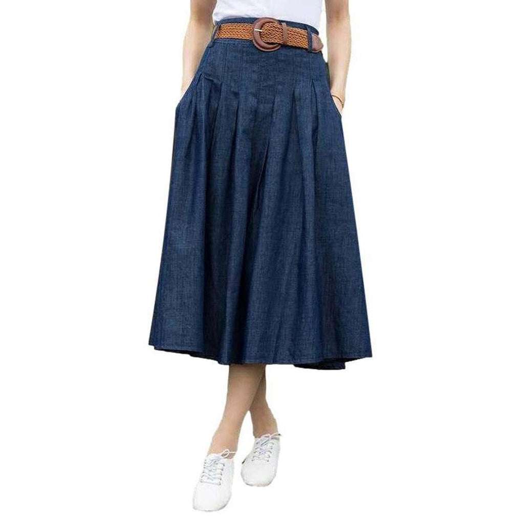 Flare long denim skirt