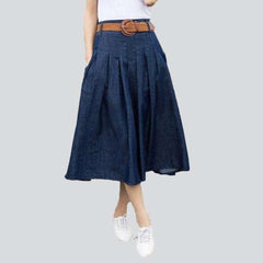 Flare long denim skirt