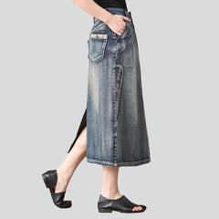 Langer Jeansrock mit Vintage-Stickerei