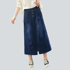 Dark wash long denim skirt