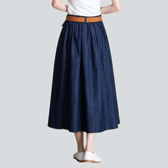 Navy flare long denim skirt