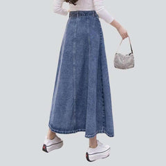 Long denim skirt with belt