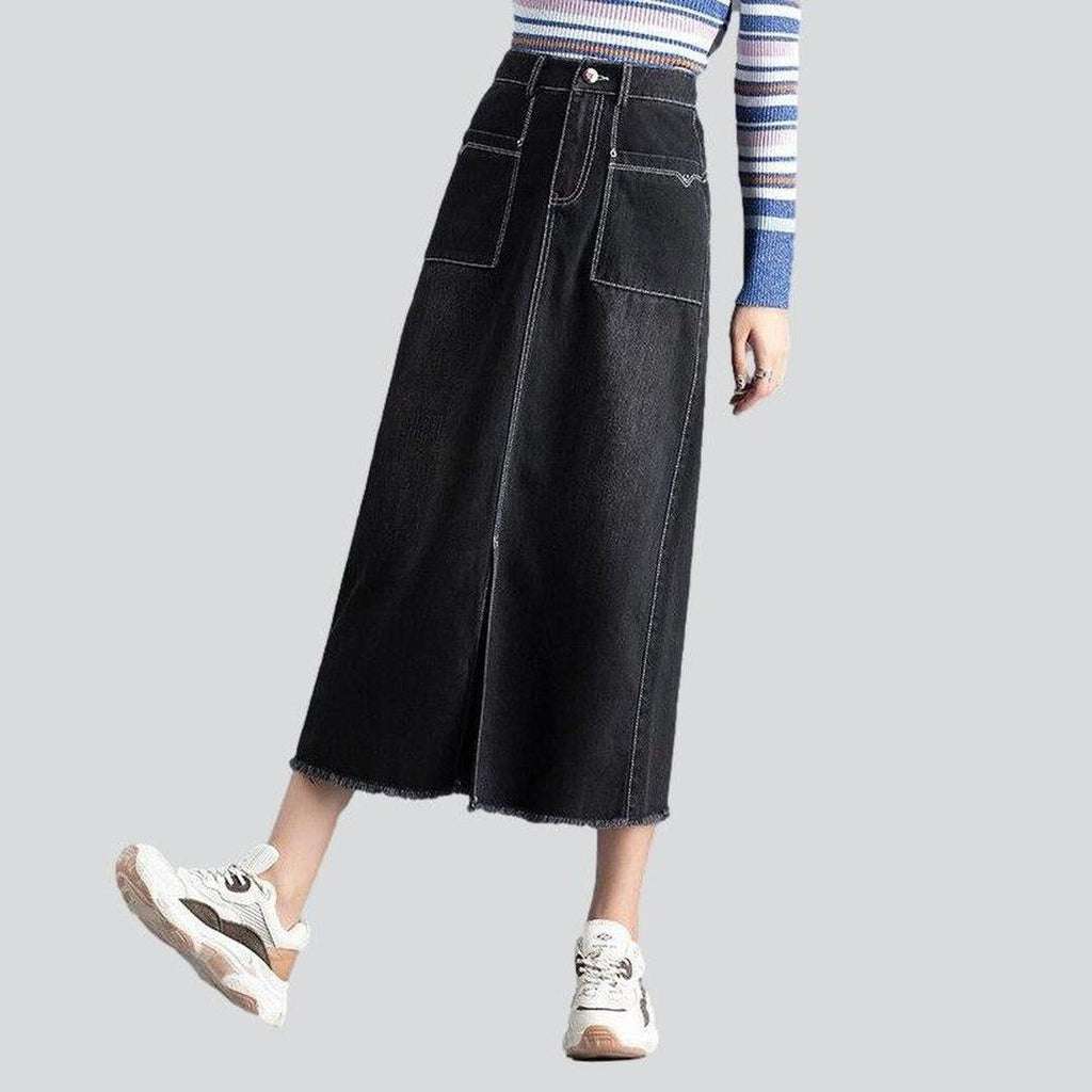 Medium wash ripped edge skirt