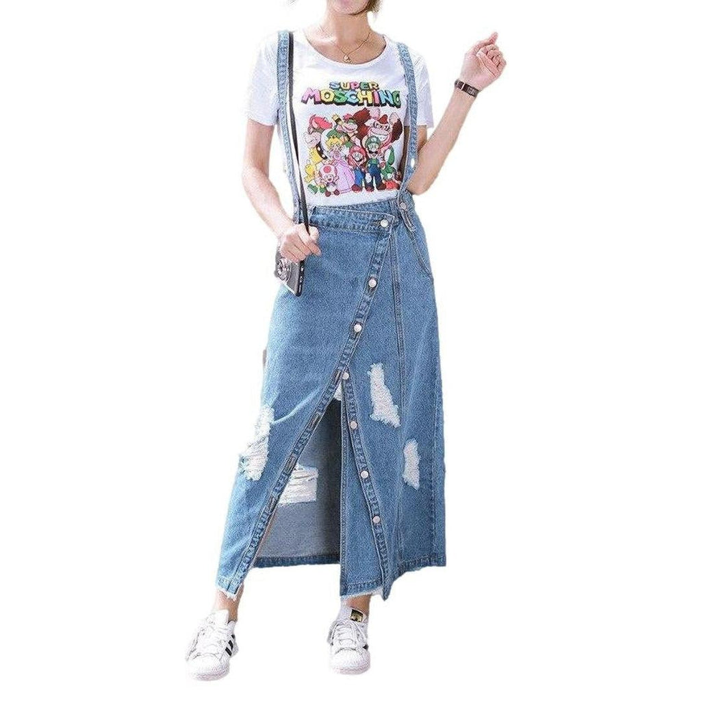 Stylish asymmetric long denim skirt