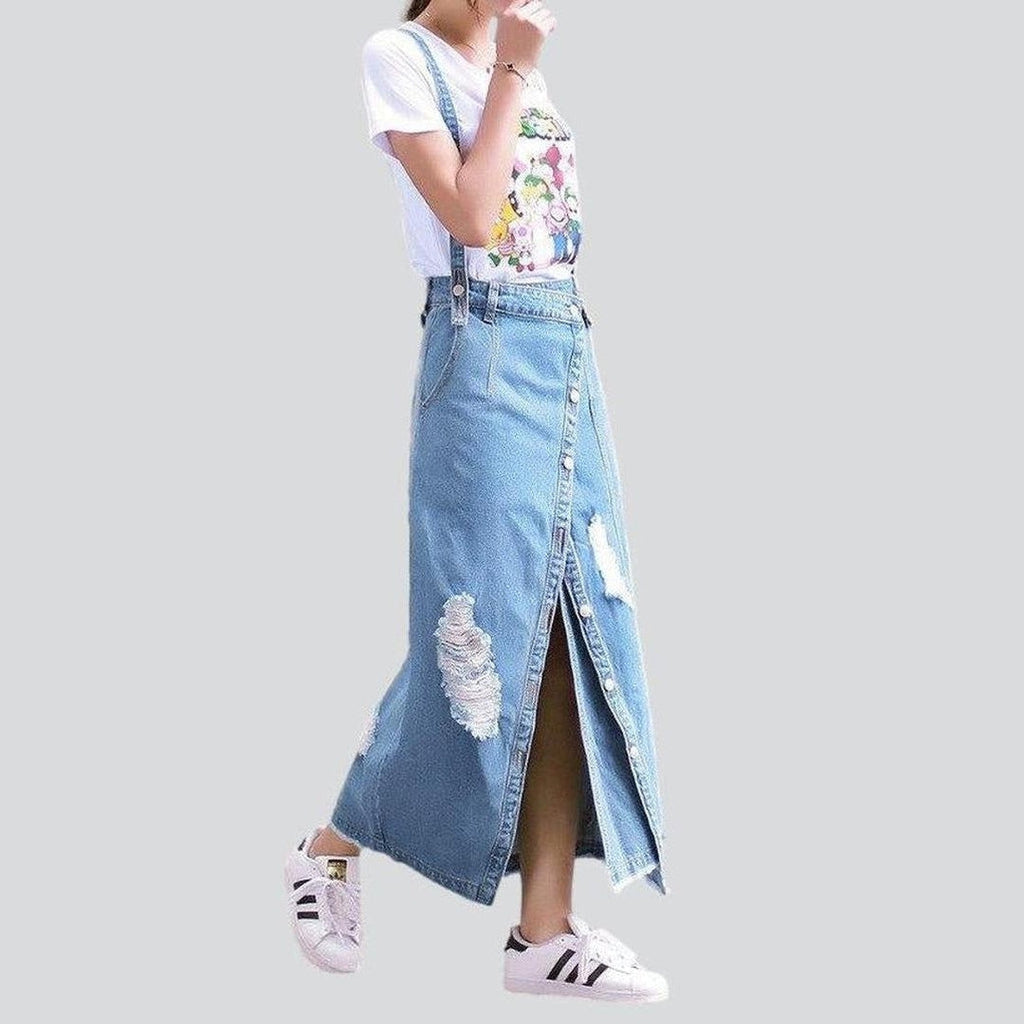 Stylish asymmetric long denim skirt