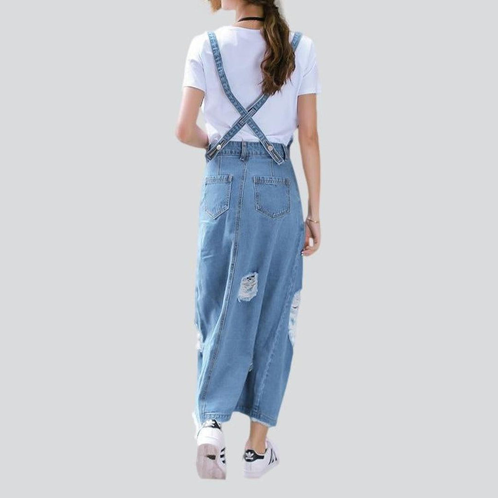 Stylish asymmetric long denim skirt