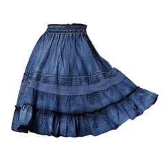 Midi frills women denim skirt