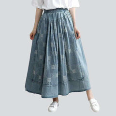 Embroidered with squares long skirt