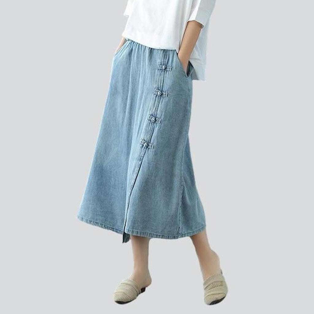 Chinese style long denim skirt