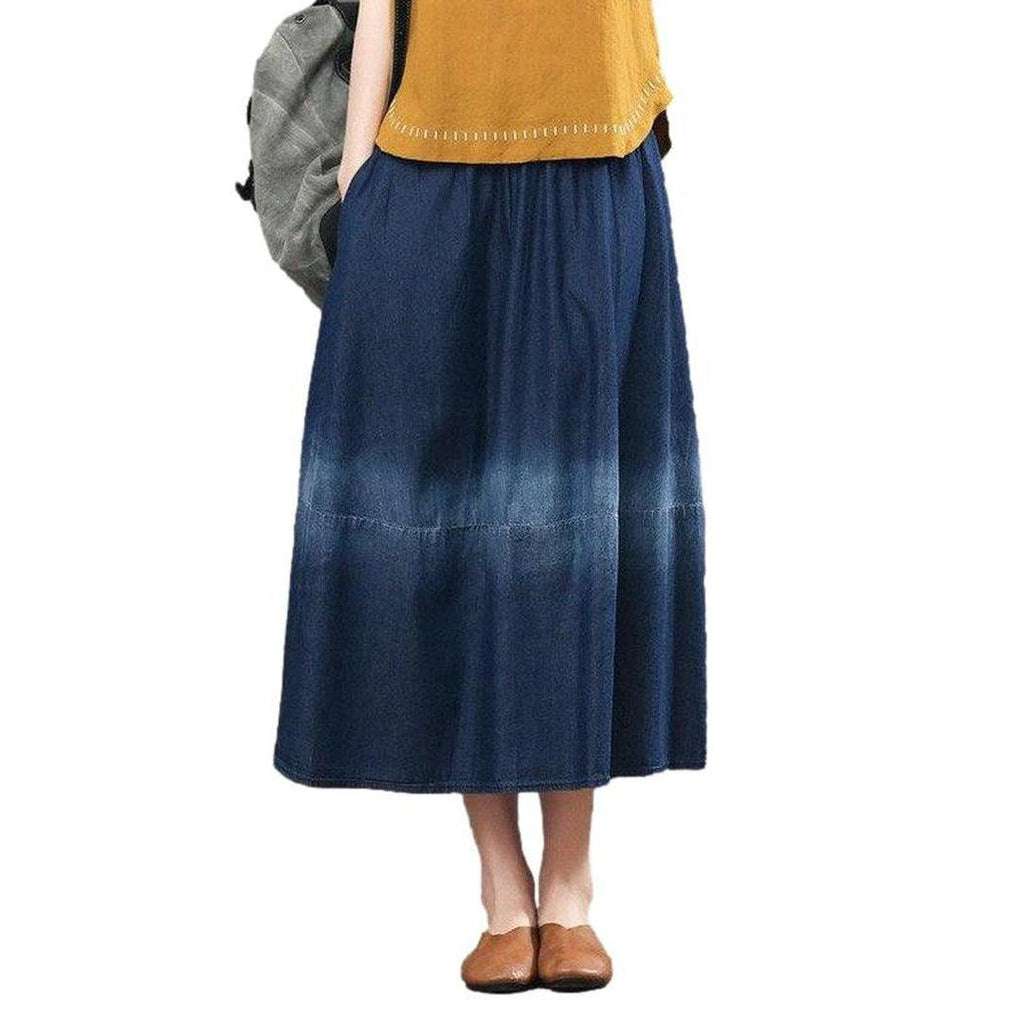 Contrast band long denim skirt