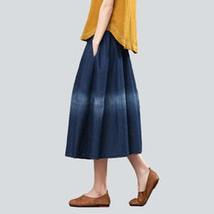 Contrast band long denim skirt