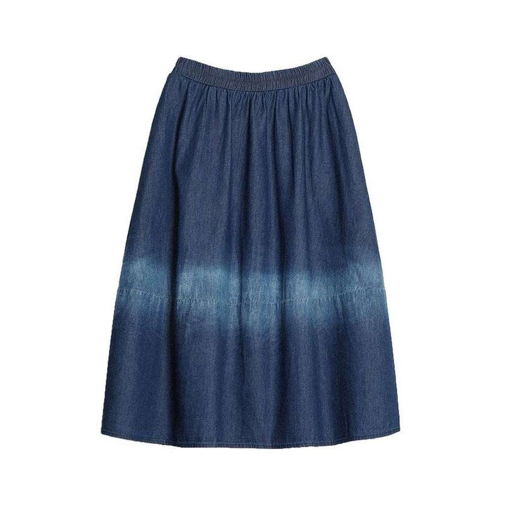 Contrast band long denim skirt