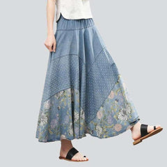 Flare painted long denim skirt